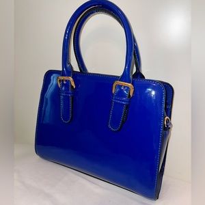 Blue leather handbag